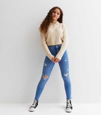 Girls Bright Blue Ripped High Waist Hallie Super Skinny Jeans