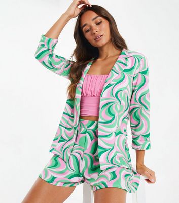 QUIZ Green Swirl 3/4 Sleeve Blazer 