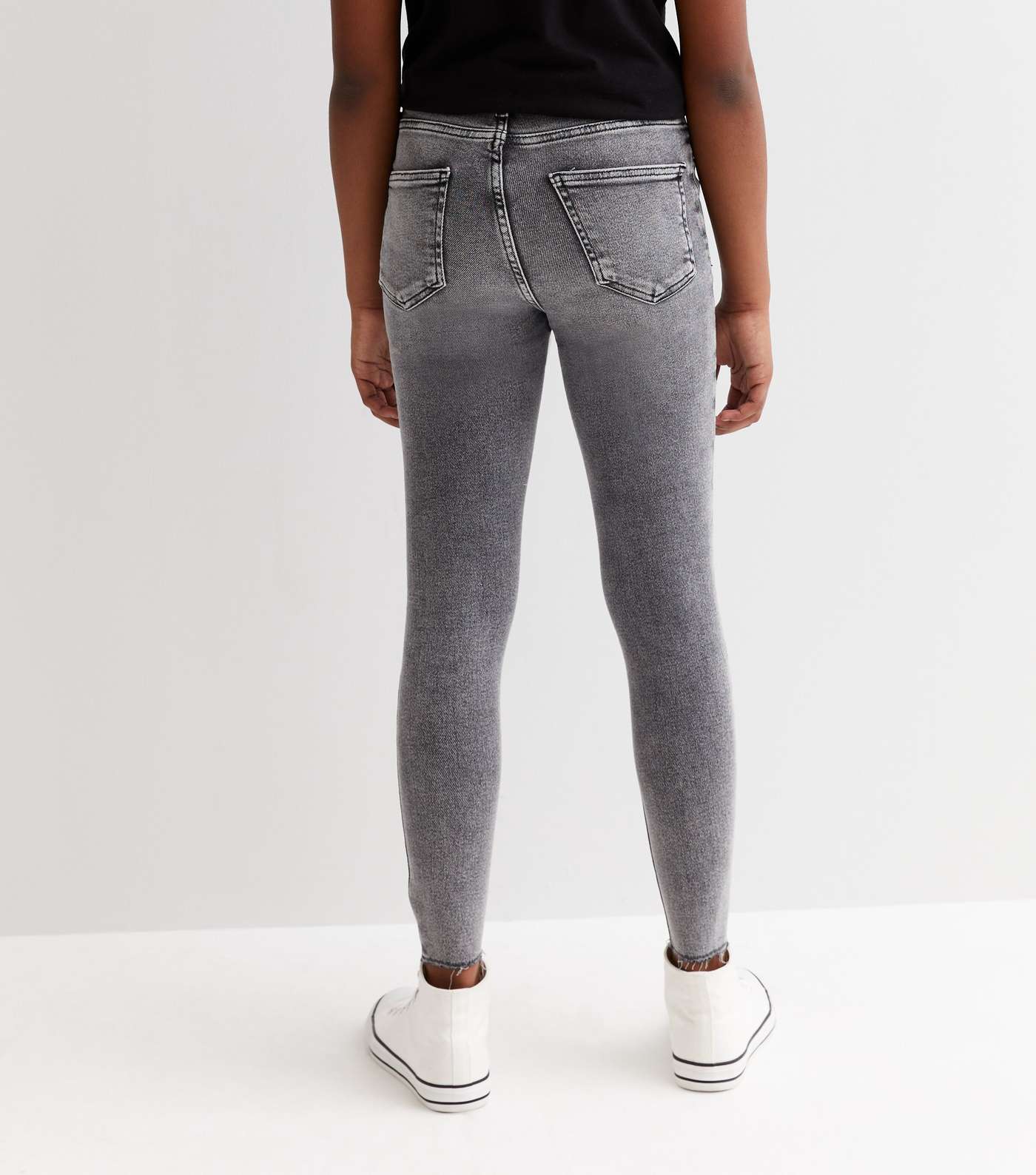 Girls Dark Grey Ripped High Waist Hallie Super Skinny Jeans Image 4