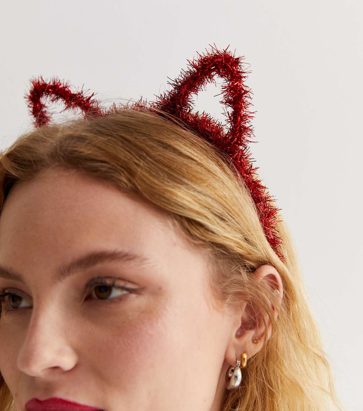 2 Pack Red and Green Tinsel Cat Ear Headbands Image 2