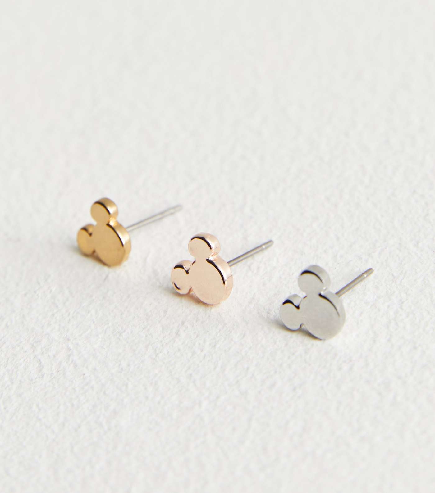 3 Pack Silver Gold and Rose Gold Disney Mickey Mouse Earrings Image 2