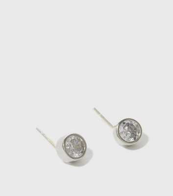 Sterling Silver Diamanté Circle Stud Earrings