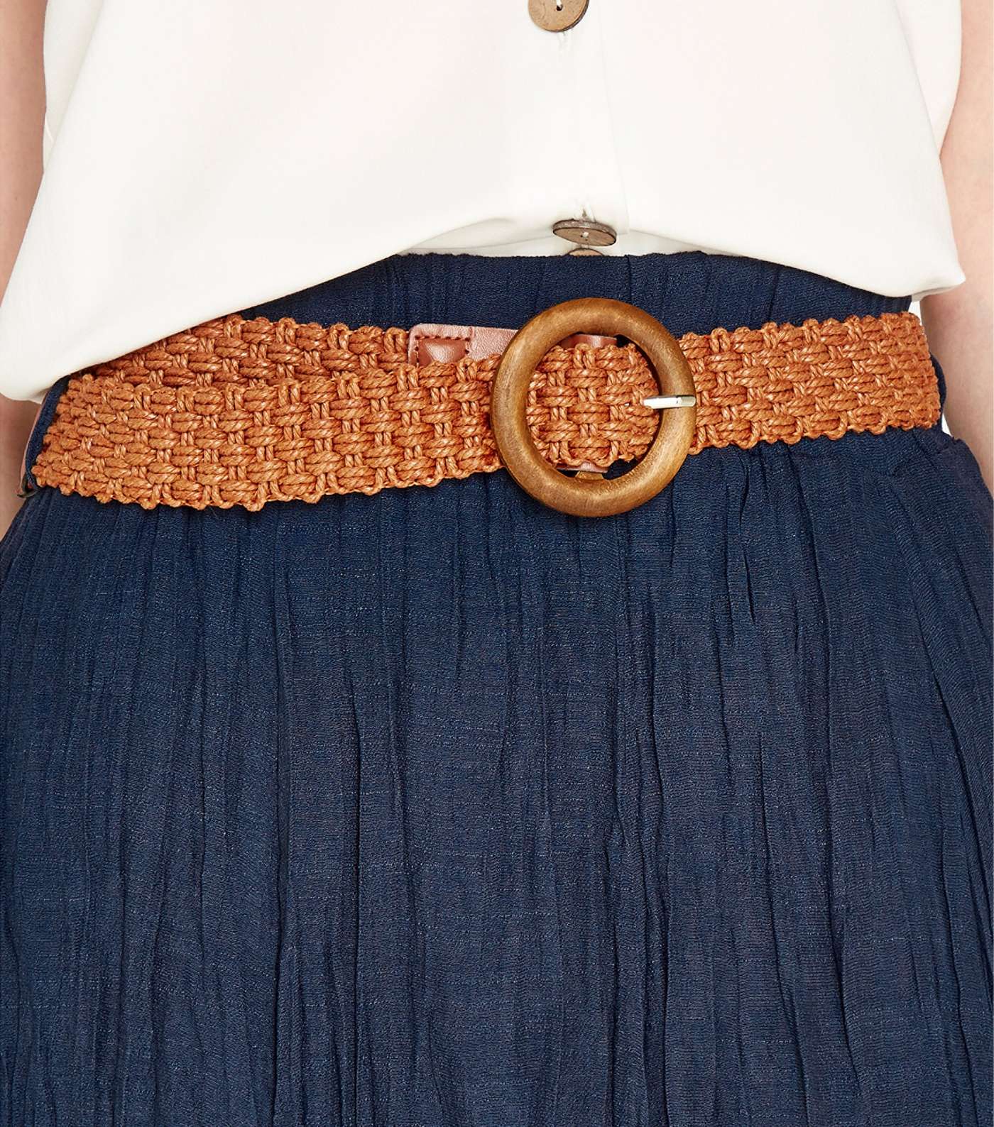 Apricot Navy Crinkle Midi Skirt Image 4