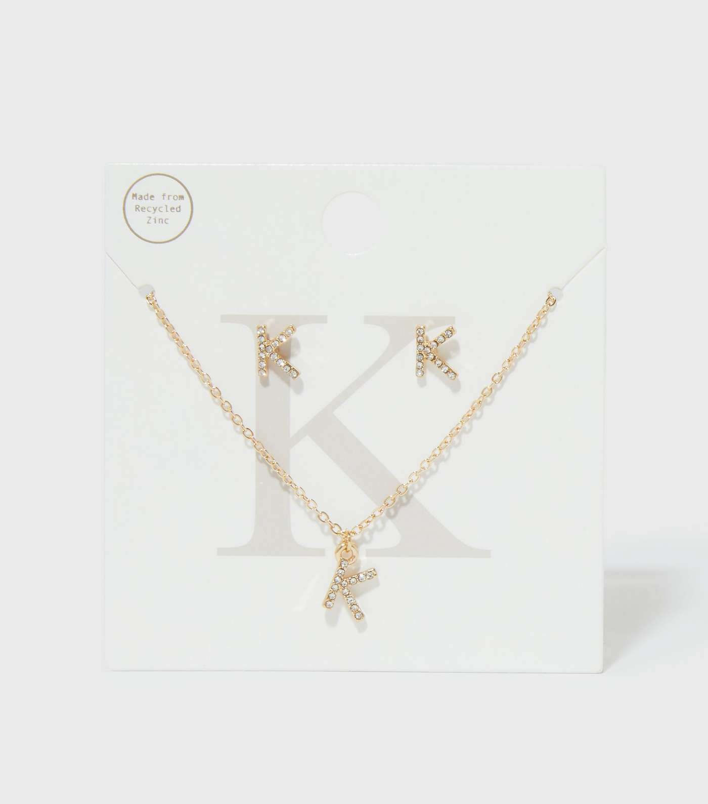 Gold K Initial Earrings and Necklace Gift Set