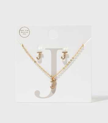 Gold J Initial Earrings and Necklace Gift Set