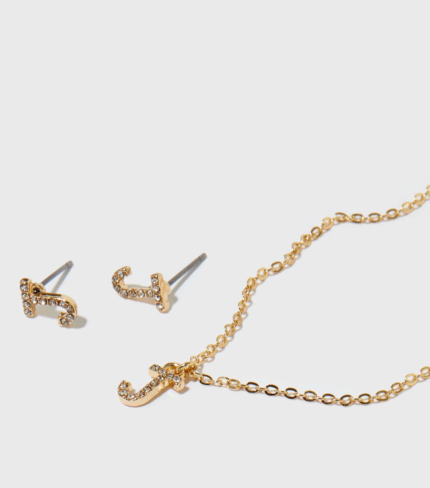 Gold J Initial Earrings and Necklace Gift Set Image 2
