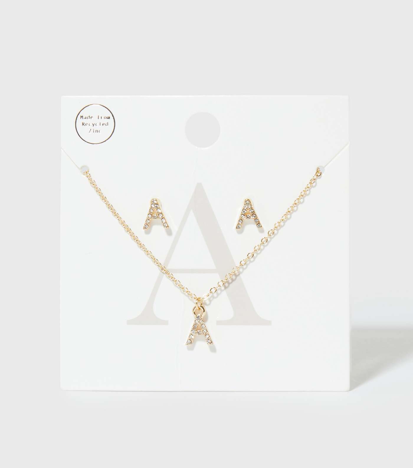 Gold A Initial Earrings and Necklace Gift Set