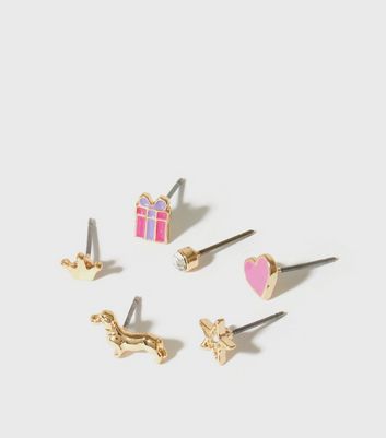 6 pack gold christmas dog stud earrings