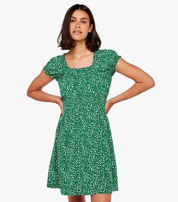 Apricot Green Spot Brushed Mini Skater Dress New Look