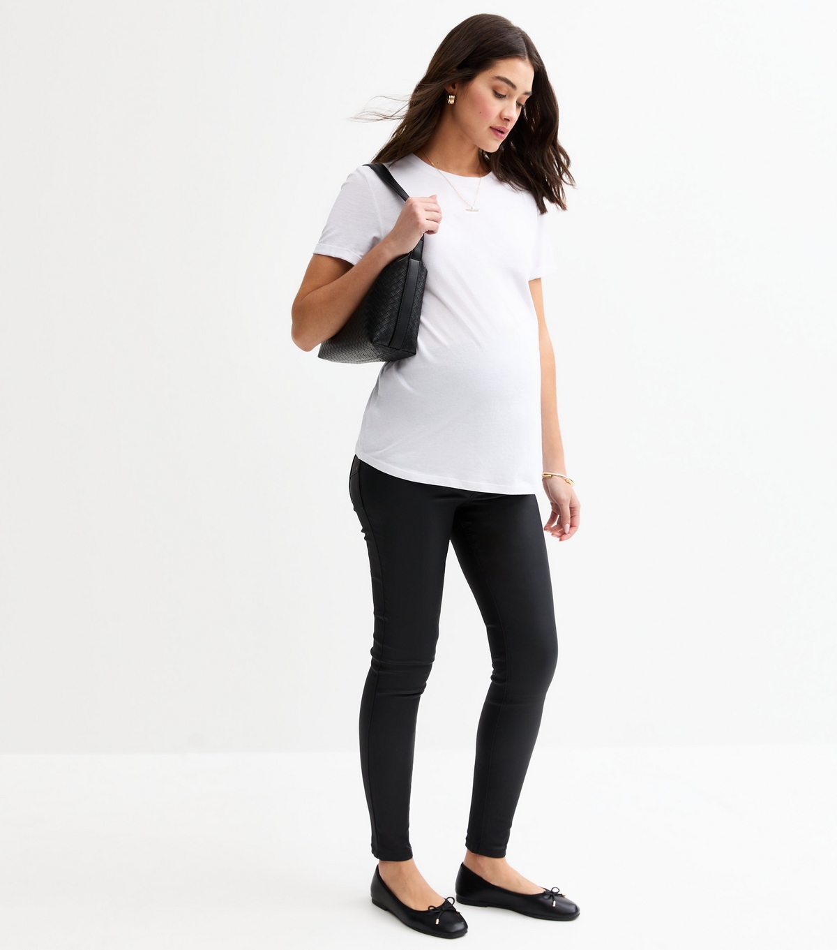 Women's Maternity Black Coated Over Bump Lift & Shape Emilee Jeggings New Look