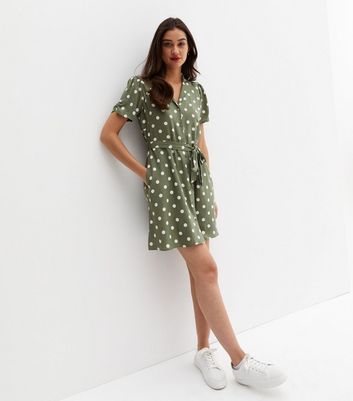 Green Spot Revere Collar Mini Shirt Dress