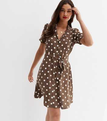 Brown Spot Revere Collar Mini Shirt Dress