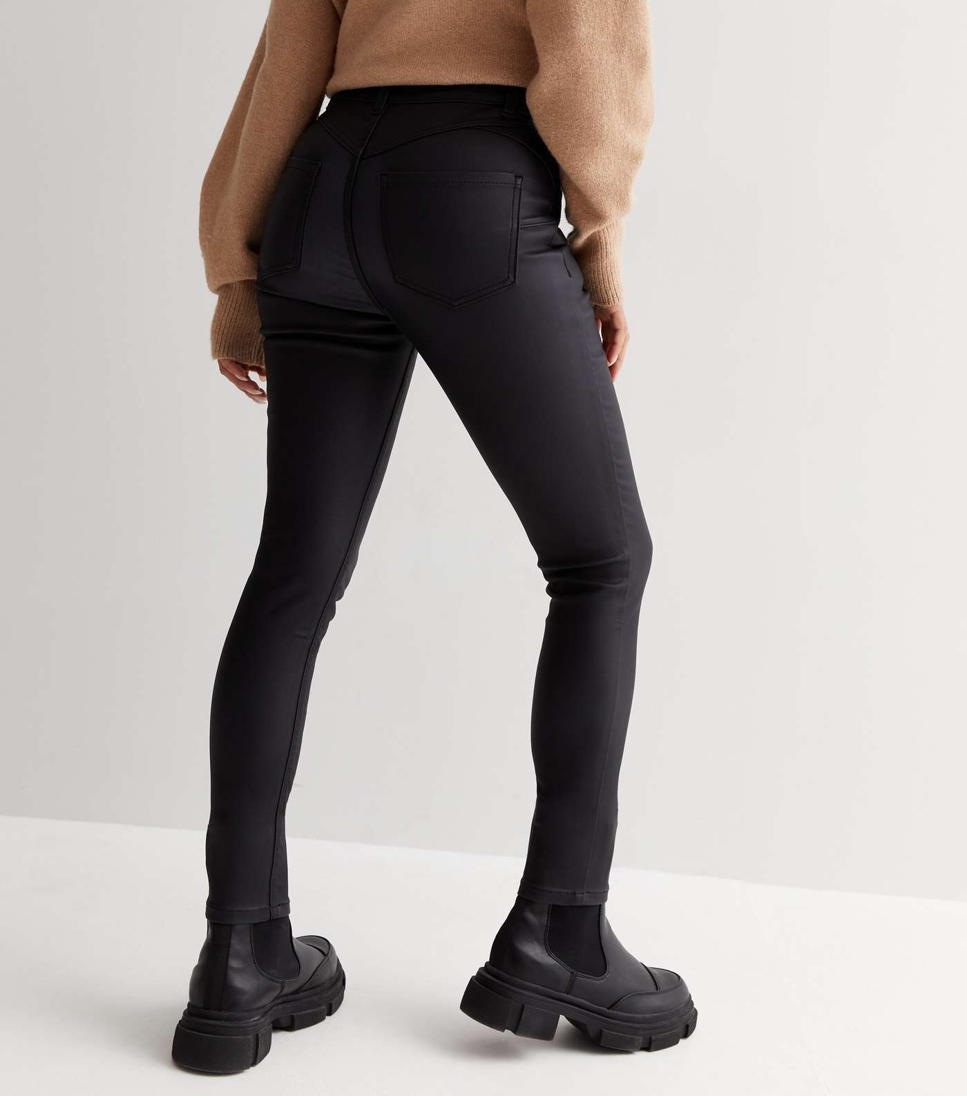 Urban Bliss Black Coated Leather-Look Skinny Jeans