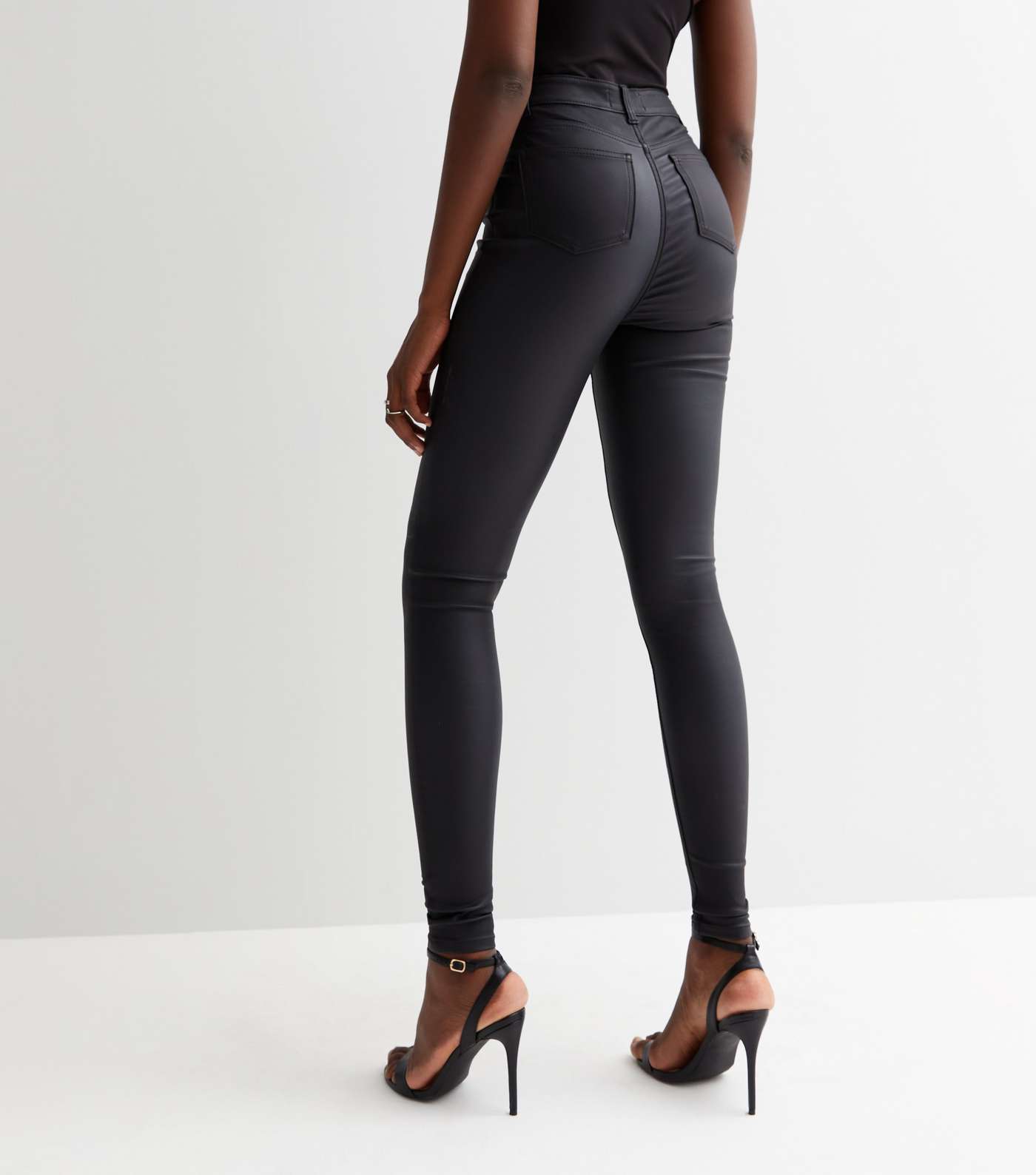 Tall Black Coated High Waist Hallie Super Skinny Jeans Image 4