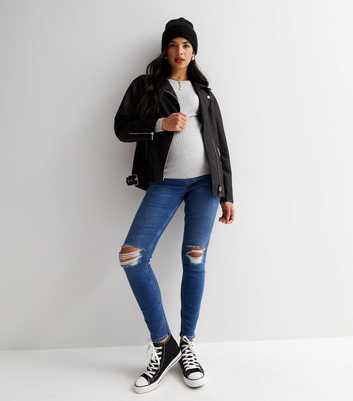 Maternity Blue Ripped Over Bump Hallie Skinny Jeans