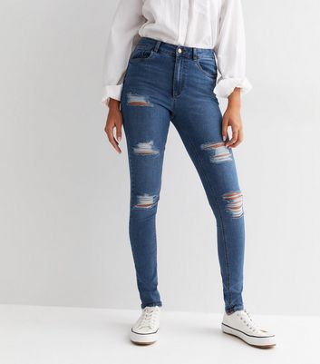 Tall Blue Extreme Ripped High Waist Hallie Super Skinny Jeans New Look