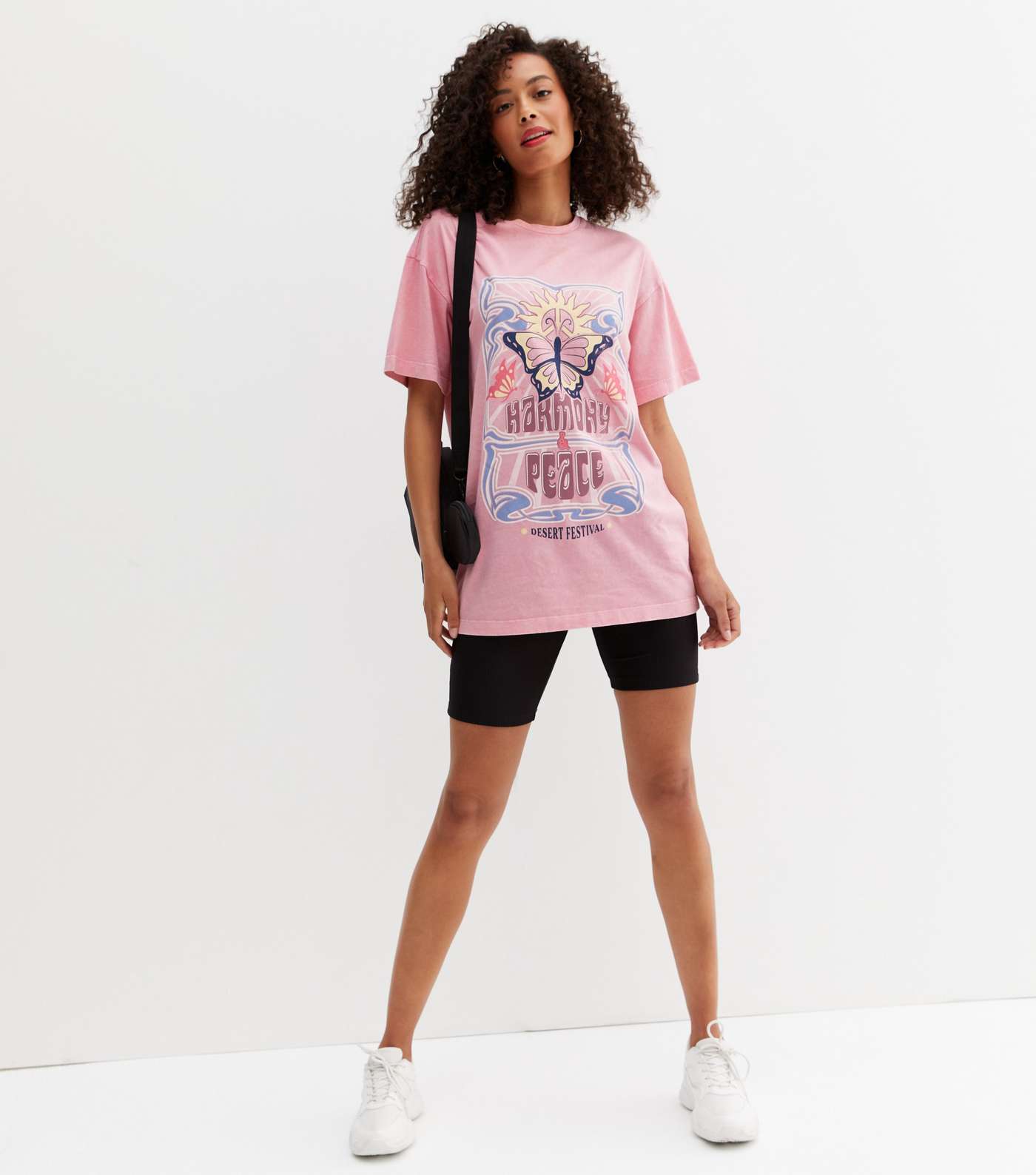 Tall Pink Harmony and Peace Butterfly Logo Oversized T-Shirt Image 2