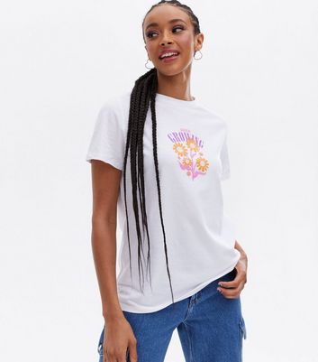 Click to view product details and reviews for White Floral Keep Growing Logo Crew T Shirt New Look.