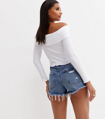 white ribbed bardot top