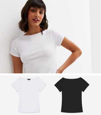 2 Pack Black and White Slash Neck T-Shirts