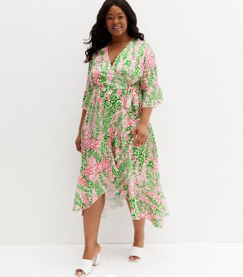 Curves Green Animal Print Midi Wrap Dress | New Look