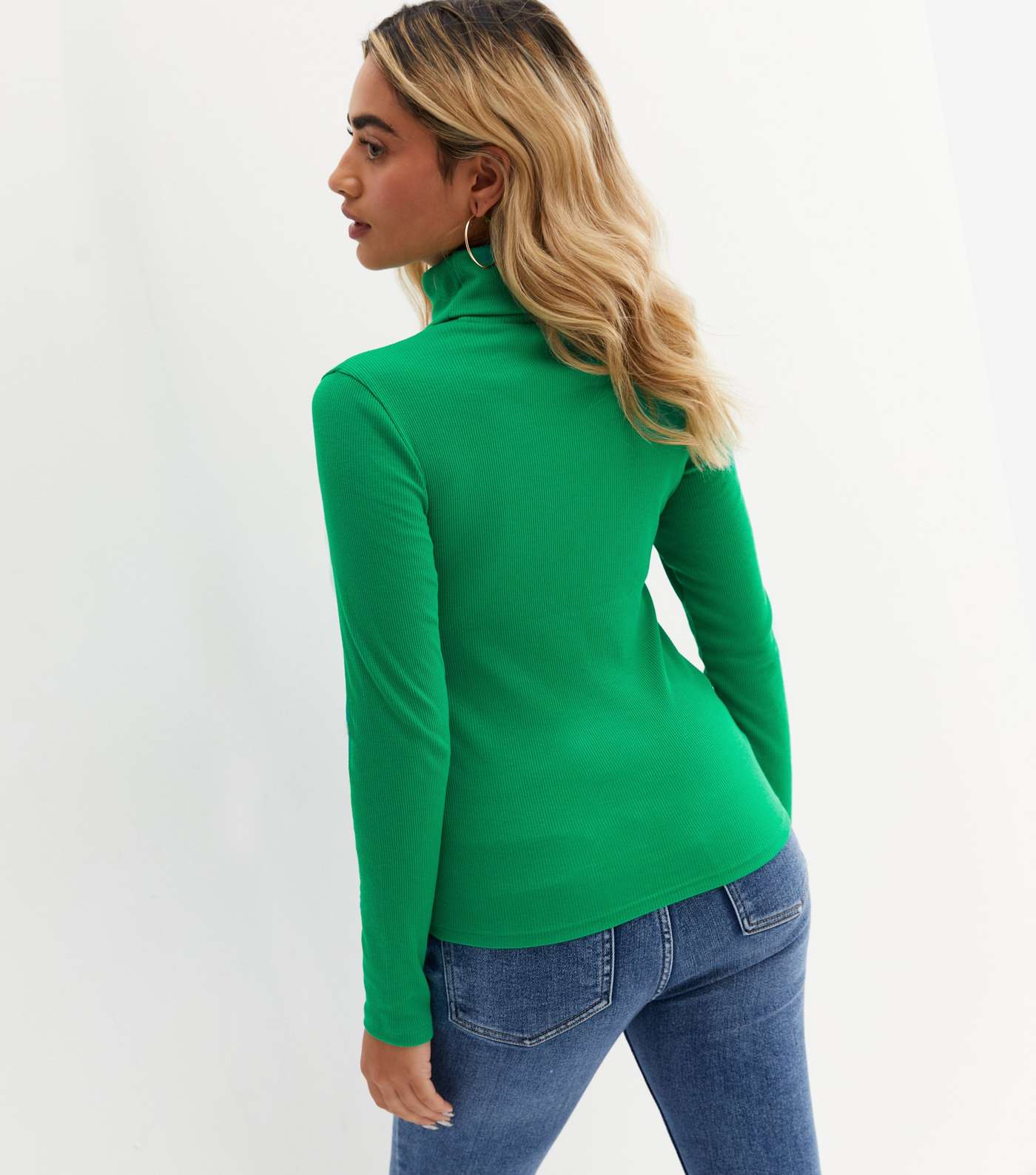 Petite Green Ribbed Roll Neck Top Image 4