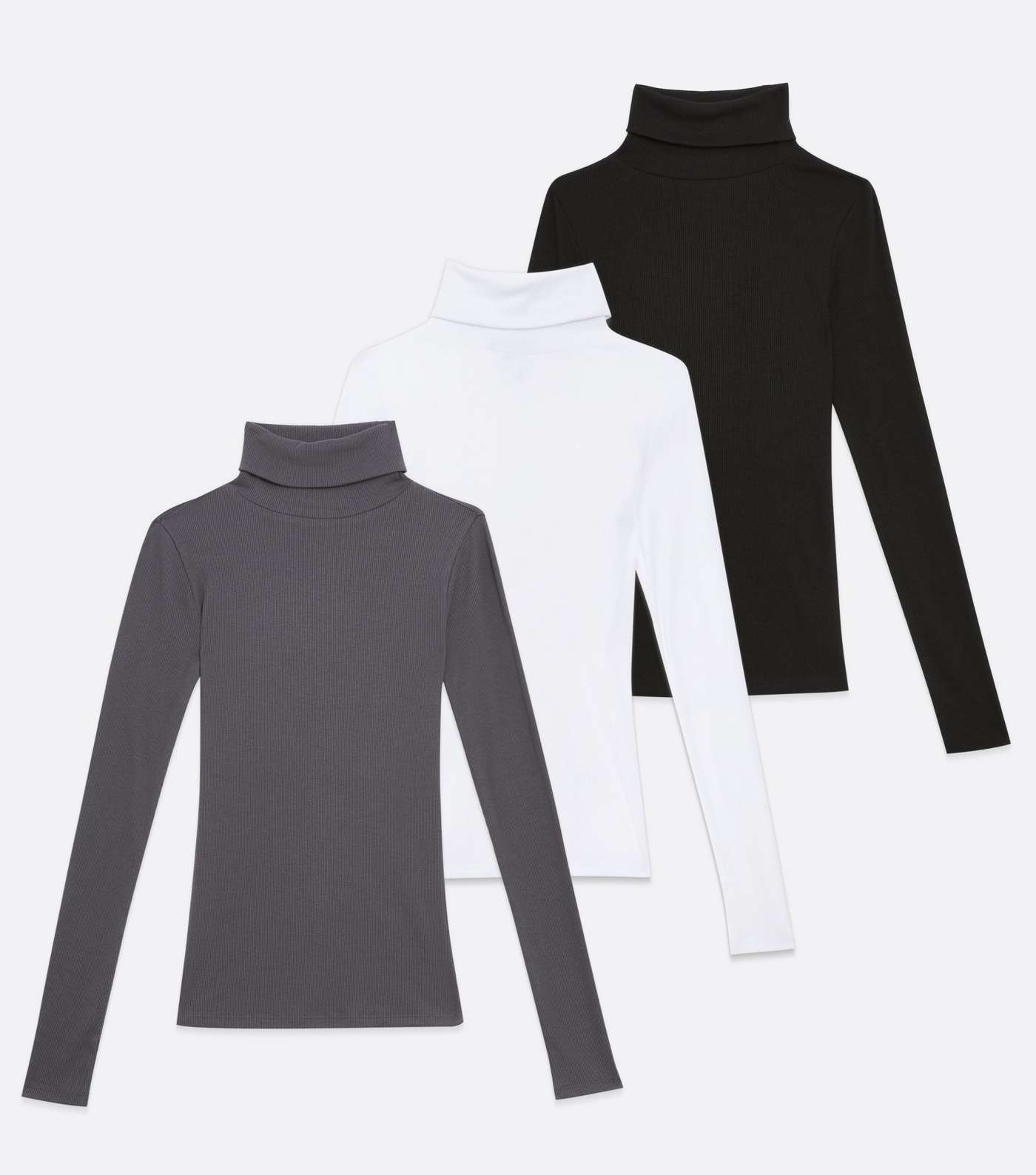 Tall 3 Pack Grey Black and White Ribbed Roll Neck Tops Image 5