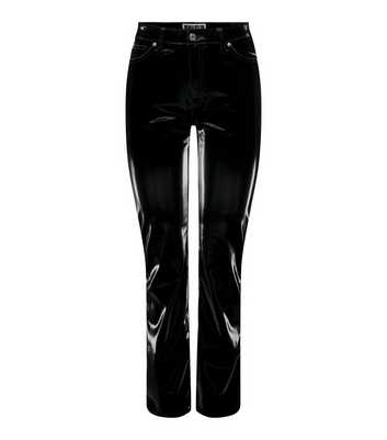 NEON & NYLON Black Vinyl High Waist Straight Leg Trousers