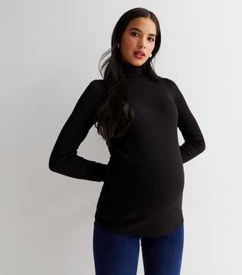 Maternity Black Ribbed Roll Neck Long Sleeve Top