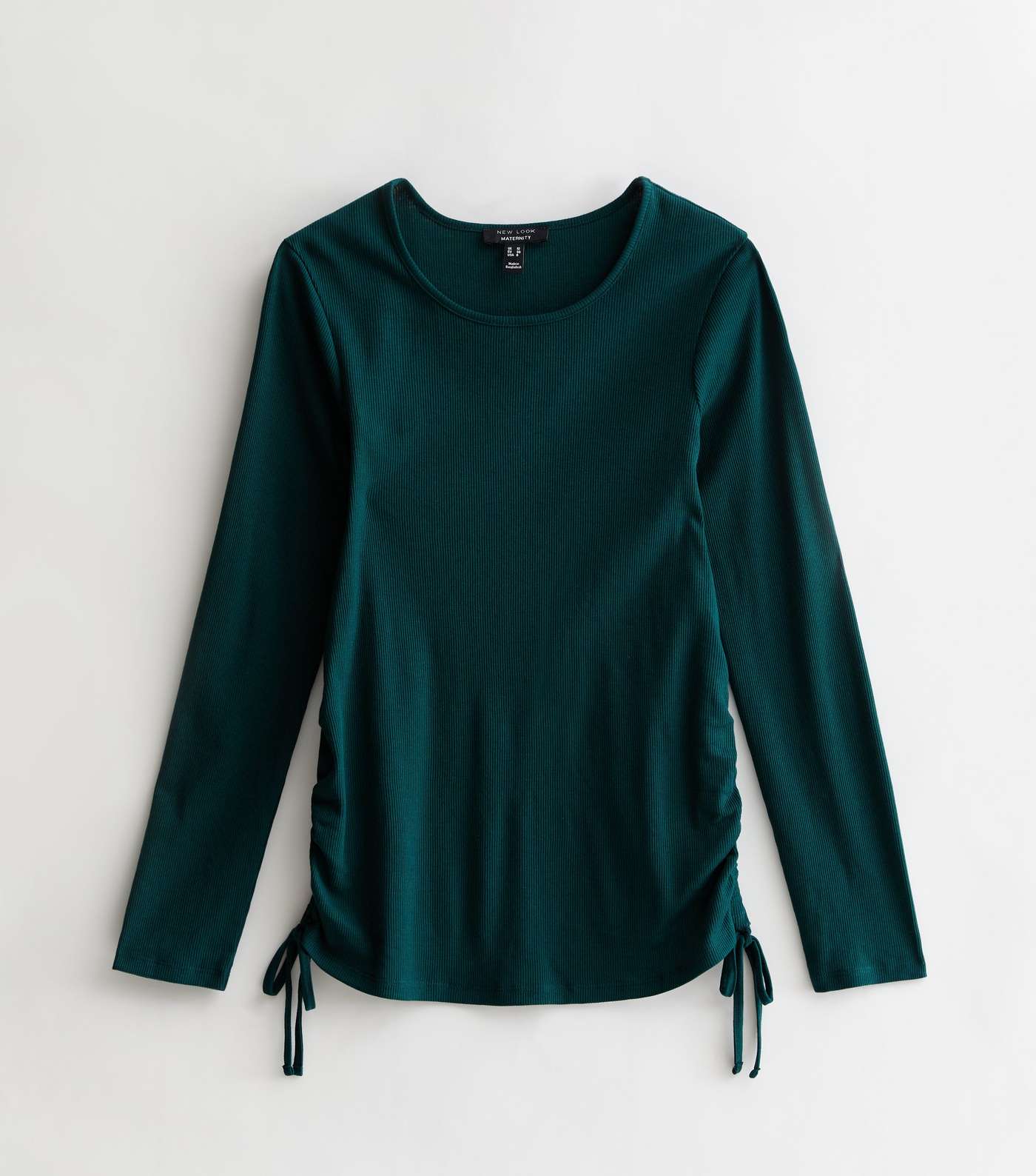 Maternity Dark Green Ribbed Ruched Side Long Sleeve Top Image 5