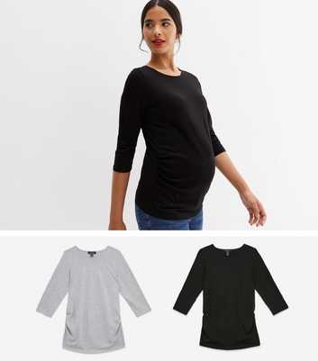 Maternity 2 Pack Black and Grey Ruched Tops