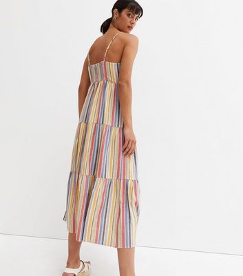 Tiered knit maxi dress clearance in rainbow wide stripe