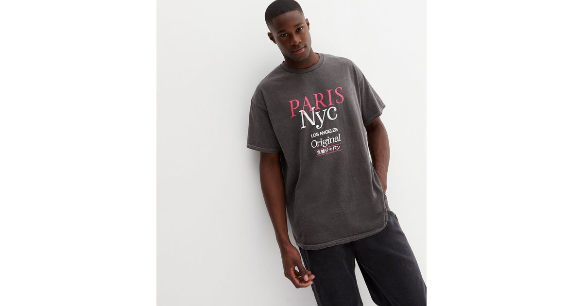 Dark Grey Paris NYC Logo T-Shirt | New Look
