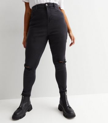 Curves Black Ripped High Waist Hallie Super Skinny Jeans New Look