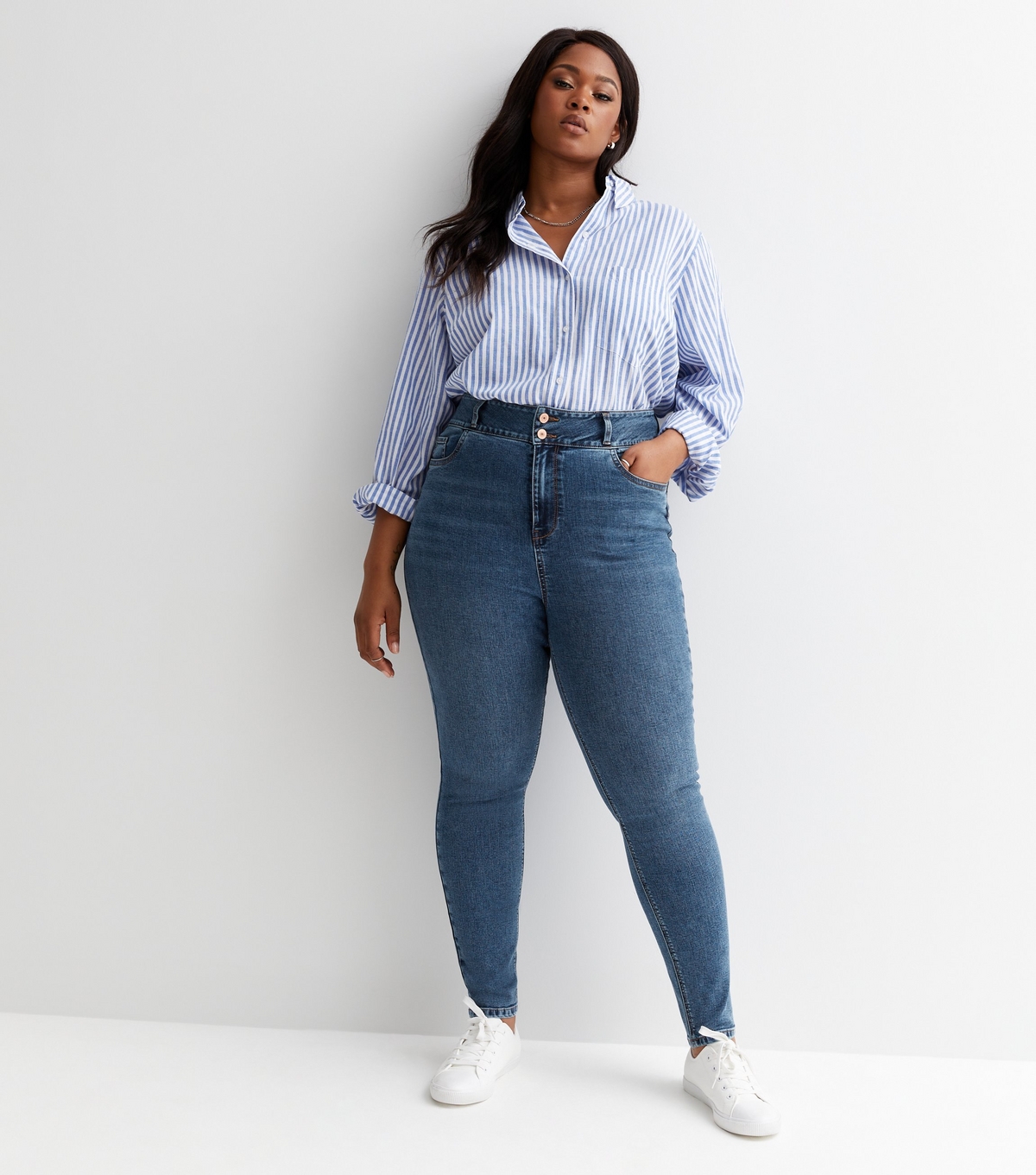 Women's Plus Size Teal Lift & Shape High Waist Yazmin Skinny Jeans Curves New Look
