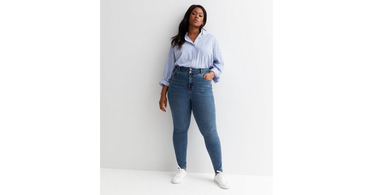 Curves Teal Lift & Shape High Waist Yazmin Skinny Jeans New Look