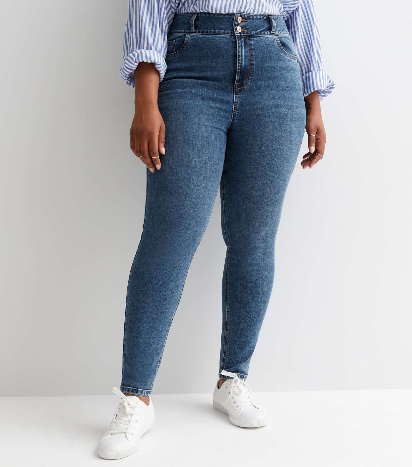 Curves Teal Lift & Shape High Waist Yazmin Skinny Jeans Image 2
