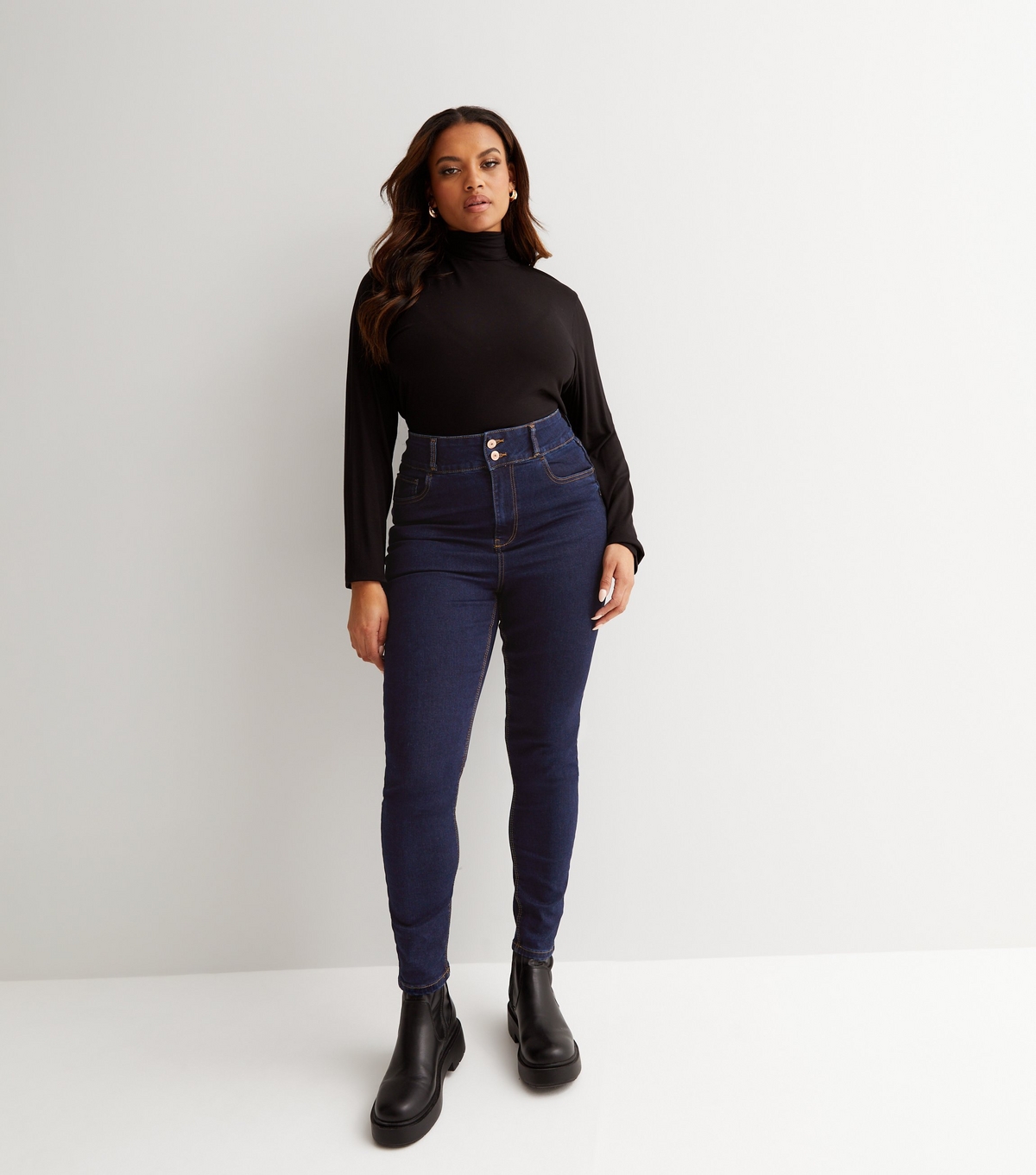Women's Plus Size Blue Rinse Wash Lift & Shape High Waist Yazmin Skinny Jeans Curves New Look