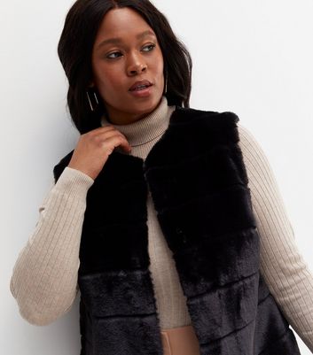 black pelted faux fur gilet