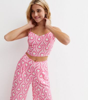 Damen Bekleidung Pink Geometric Print Strappy Corset Crop Top