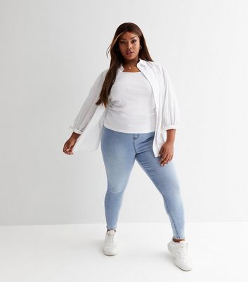 Curves Pale Blue Mid Rise Lift & Shape Emilee Jeggings | New Look
