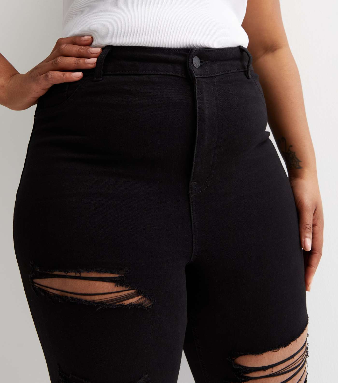 Curves Black Extreme Ripped Lift & Shape Jenna Skinny Jeans | New Look