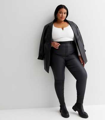 Curves Black Coated Leather-Look High Waist Jeggings