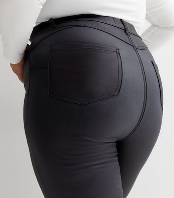 Curves Black Coated Leather-Look High Waist Jeggings New Look