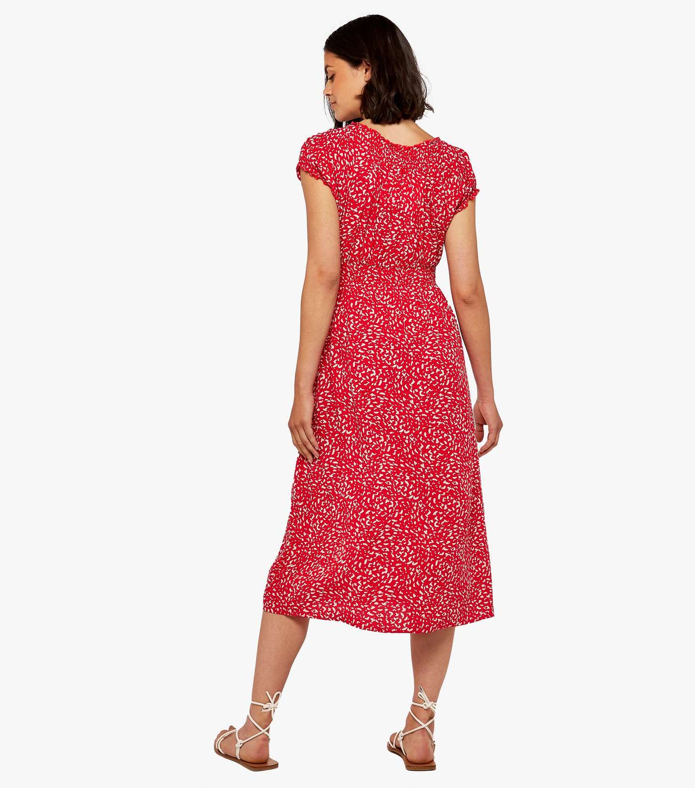 Apricot Red Spot Shirred Frill Midi Dress Image 3