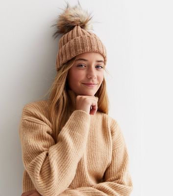 camel pom pom hat