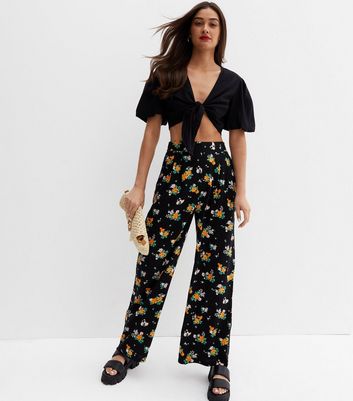 Cameo Rose Red Ditsy Floral Wide Leg Trousers  New Look