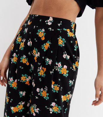 Black Floral High Waist Wide Leg Trousers | New Look