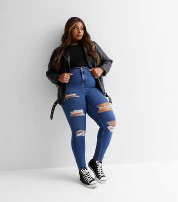 Curves Blue Ripped Mid Rise Amie Skinny Jeans
