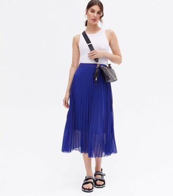 Blue pleated 2025 skirt new look